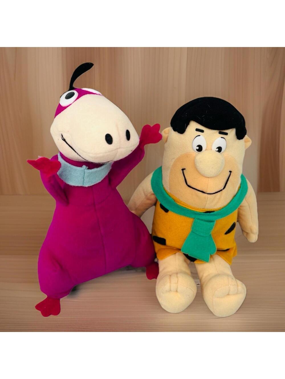 Vtg The Flintstones Fred & Dino Strottman Int 9" Plush Dolls Hanna Barbera 1980s